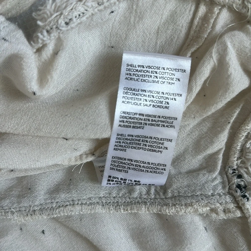 Free People Cream Boho Peasant Blouse 3/4 Sleeves Embroidered Size M Oversized - Picture 10 of 10